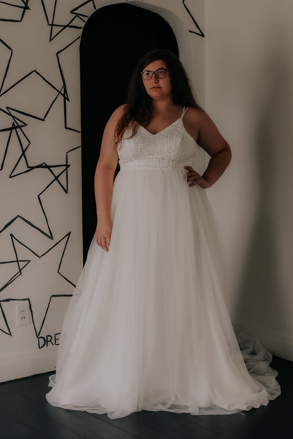 lace wedding dress with cathedral veil Eterna