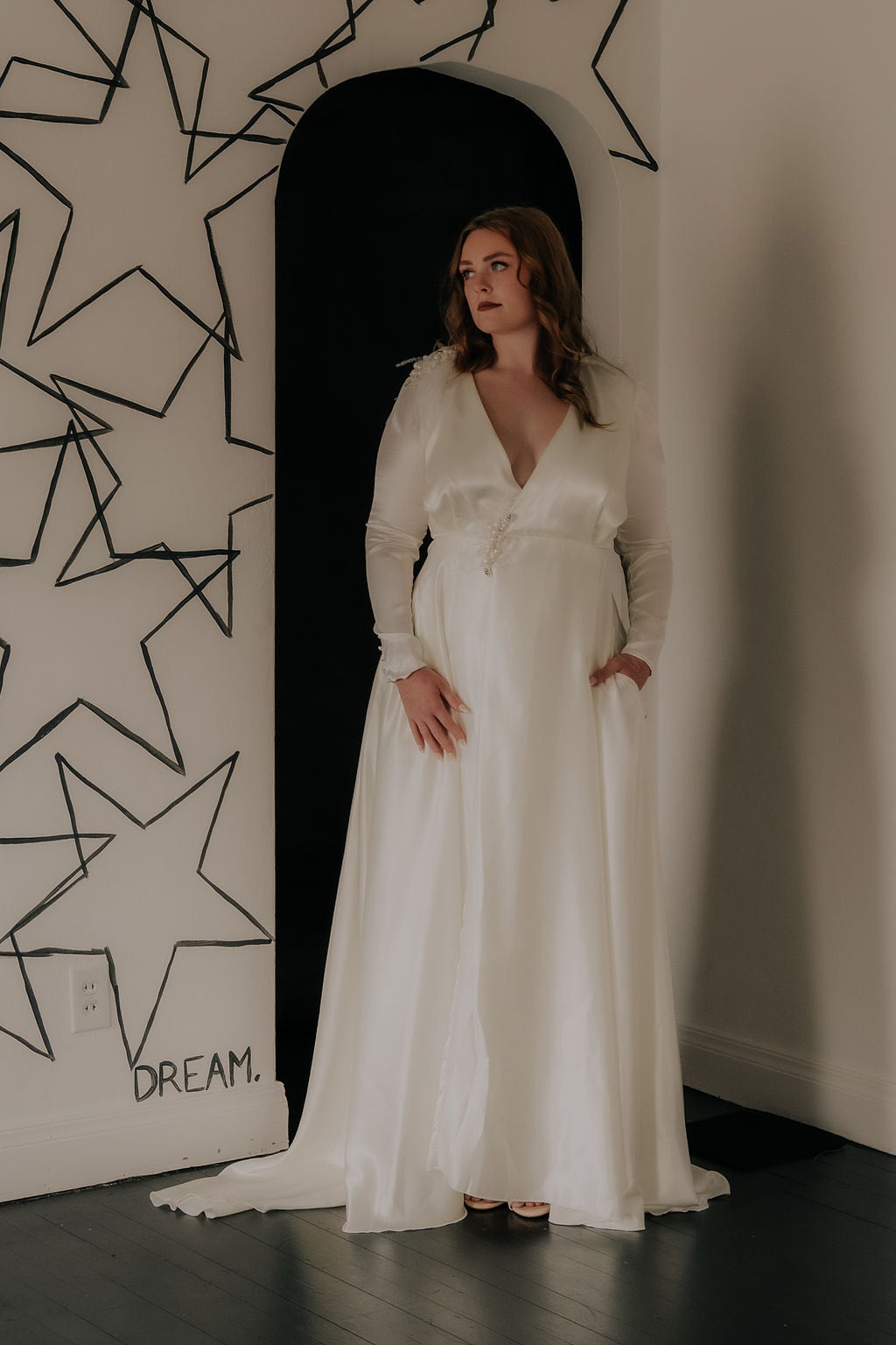 Satin Bridal Wrap Wedding Gown with Sleeves