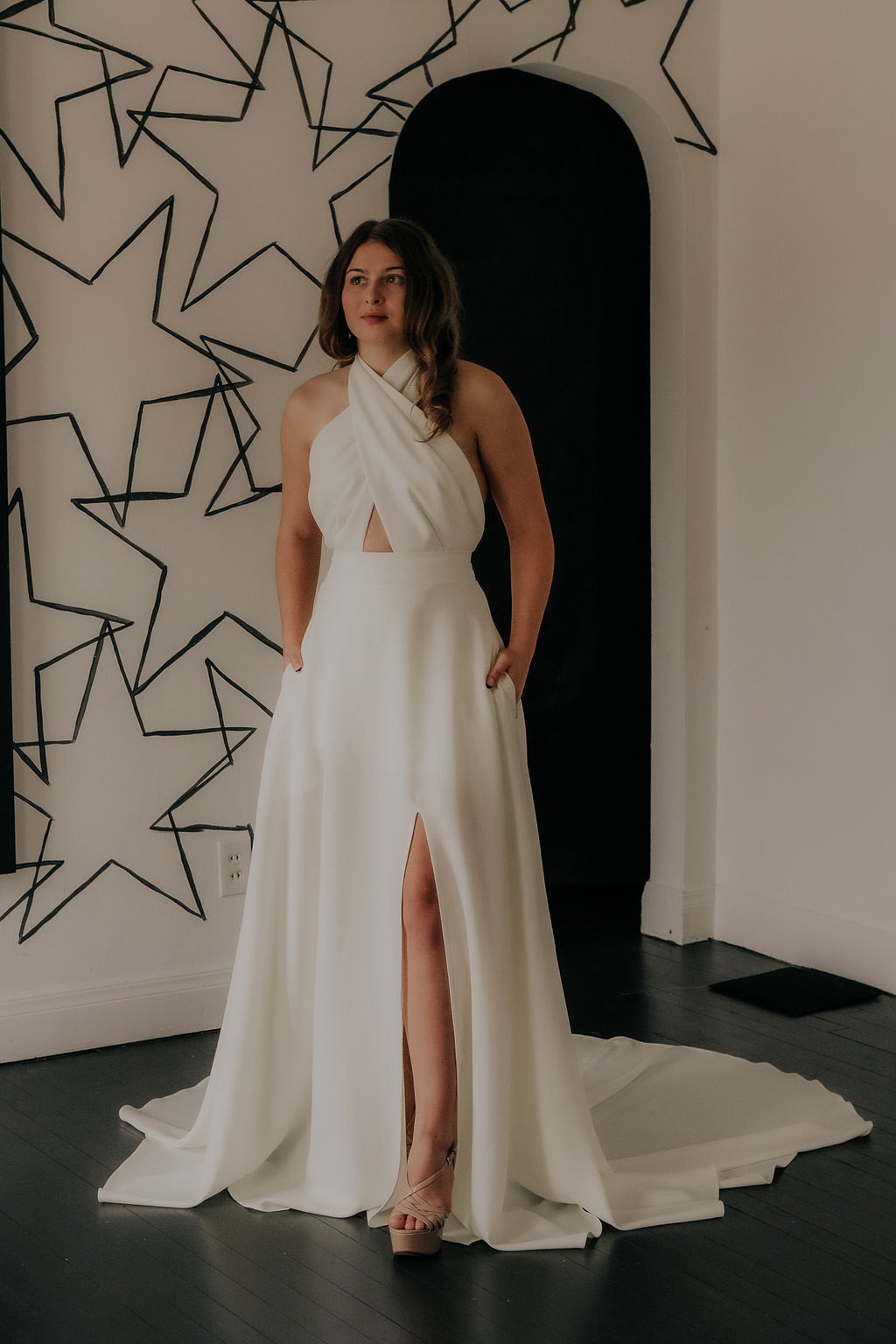 Crepe Romper with Overskirt Wedding Dress