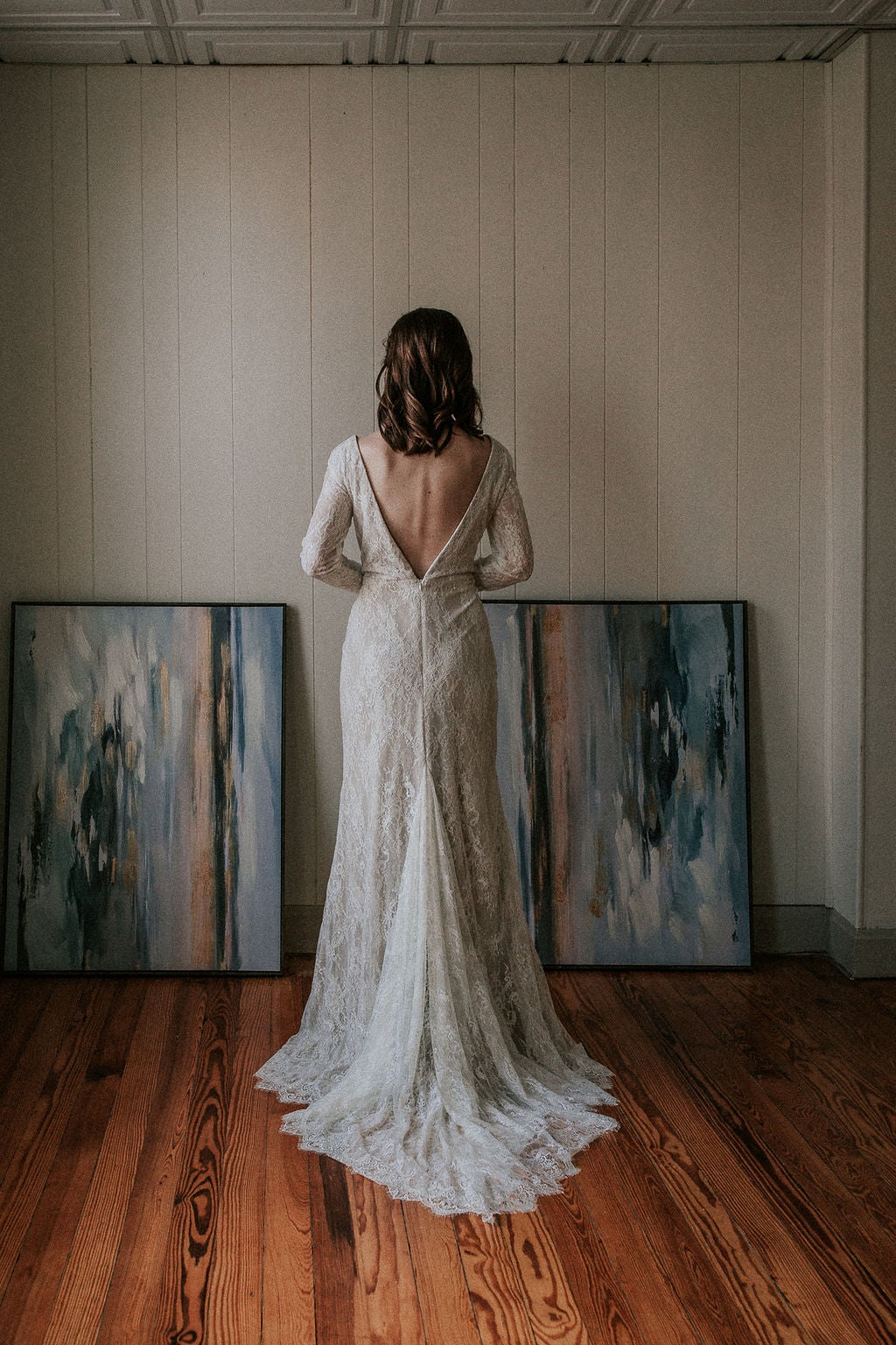 Double Lace Wedding Dress, Long Sleeves, Mermaid Skirt, Open Back