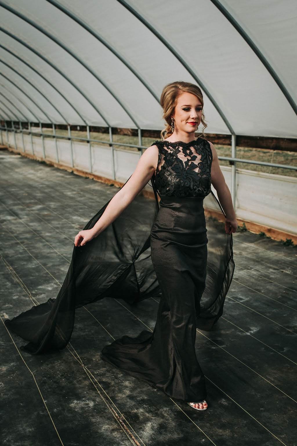 Plus Size Empire Evening Gown Black Lycra Velvet Sizes 14 - 24 | Peggy Lutz  Plus Size Designer Clothing