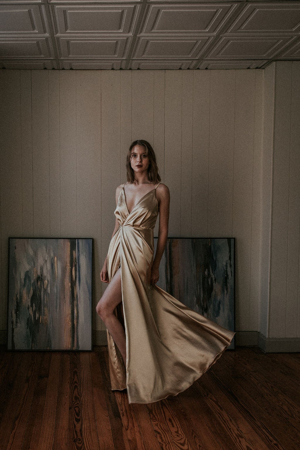 Wrap Satin Dress Brown